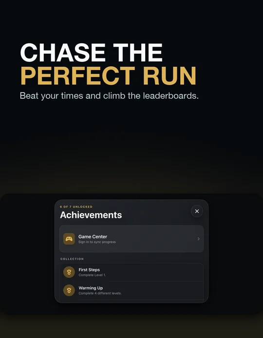 Chase the perfect run — Game Center achievements unlocked.